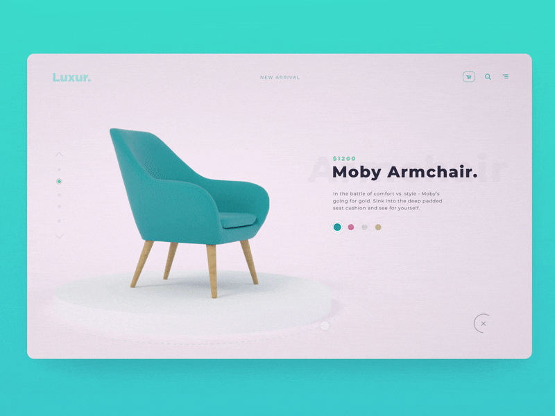 LUXUR. - Web *cool furniture* app 3d animation after effects animation app app design chair cinema 4d furniture app gif loop motion graphics prototype ux ui webdesign