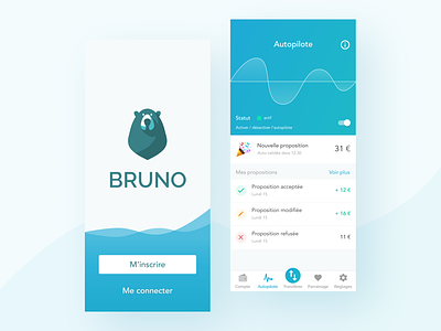Landing page / Autopilot screen for Bruno - Using waves 🌊 application banking figma finance fintech frenchtech landing design logo mobile design waves