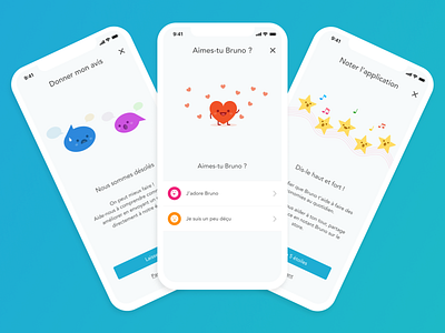 Store rating flow for Bruno banking branding brunofintech chat bubbles design feedback figma fintech frenchtech heart illustration mobile design ratings savings stars stores