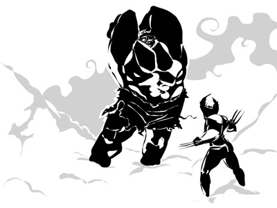 Wolverine Vs Hulk black and white comic frank miller graphic hulk wolverine