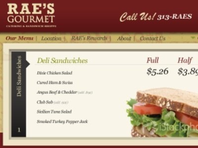 RAE's Gourmet website makeover! ceed creative design designer eat food gourmet maddox menu phillip maddox raes restaurant sandwiches web website