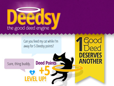 Deedsy.com cat ceed creative deedsy design favor good good deed engine good deeds help kitty level up phillip maddox points purple ui ux yellow