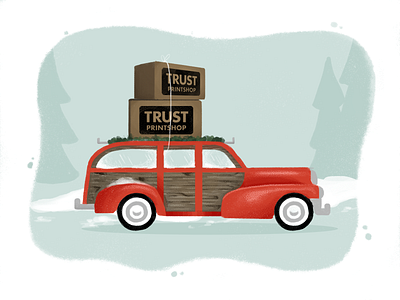 Trust Christmas alternate boxes car christmas christmas card digital illustration holiday holiday card illustration trust trust printshop woody