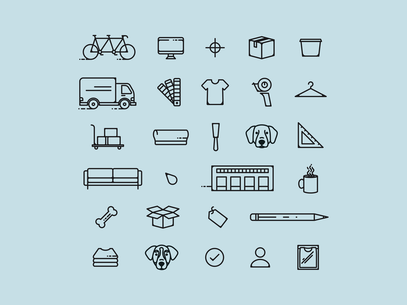 Trust Printshop Icon Set bicycle box truck branding branding and identity building design dogs fort worth icon icon pack icon set icons illustrator packing printing rebrand screen printing shirts trust printshop vector