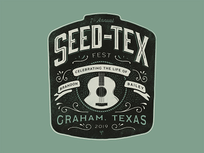 Seed-Tex 2019 - Concept 2 apparel design badge badgedesign design fest fort worth guitar illustration illustrator ornamental seedtex texas texture trust printshop tshirt design type typography vector western