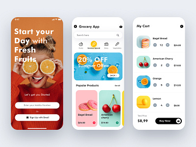 Grocery App UI/UX Design app design art branding colors design graphic grocery app illustration ios minimal mobile app online shopping uiux ux