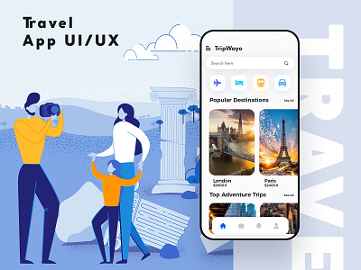 Travel App UI/UX branding design graphic illustration ios mockup travel trip planner ui uiux ux vector