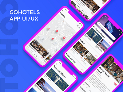GOHotels App UI/UX Graphic Design Interaction Design blue color font freepsd graphic icon ios mockup new psd trip uiux