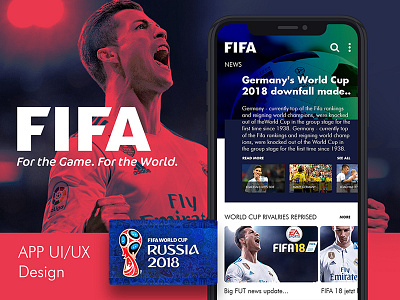 FIFA - World Cup 2018 App Concept app ui colors design. icon fifa font free graphic mockup psd red uiux world cup2018