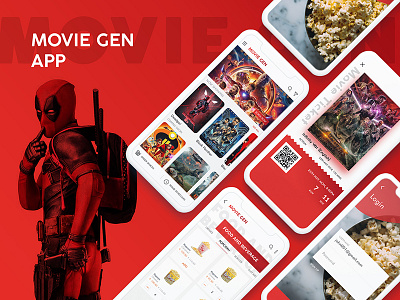 MoviesGen App colors design graphics icon image iphone mockup new psd red trending uiux