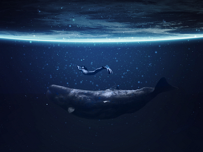 Couple blue dark ocean photo photoshop retouch water whale