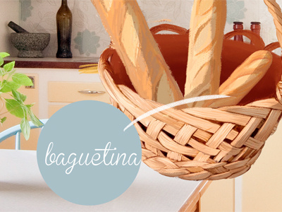 Baguetina baguetina baguette basket basketbread bread ilustration kitchen label pan