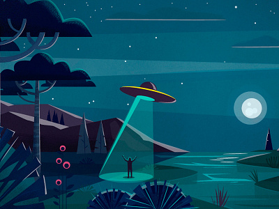 Landscape dibujo illustration illustrator ilustración lanscape night ovni saucepan ufo valley vectorial