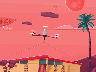 Mars II characters dron future illustration ilustración mars palms retro vectorial