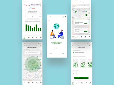 Eco app for IBM's creative jam challenge app design chart climate app climate change directions drop shadow eco eco friendly green app humaaans illustration map minimal mobile app product design recycle ui user interface user interface design uxui