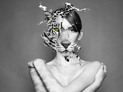 Surreal artwork bw digital art leopard surreal woman