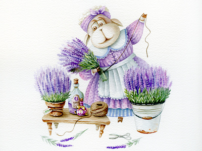 Lavender Sonya character clipart illustration lamb lavender sheep watercolor