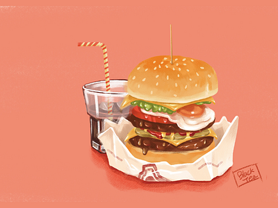 A hamburger's hand-painted.. I really like to eat burgers! food illustration