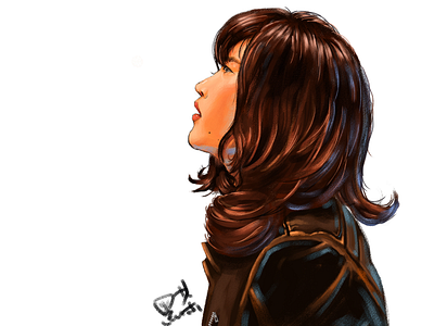 a girl in a leather jacket cg illustration