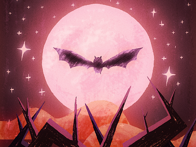 Spooky Bat 2d adobe bat branches character clouds design illustration illustrator moon photoshop stars