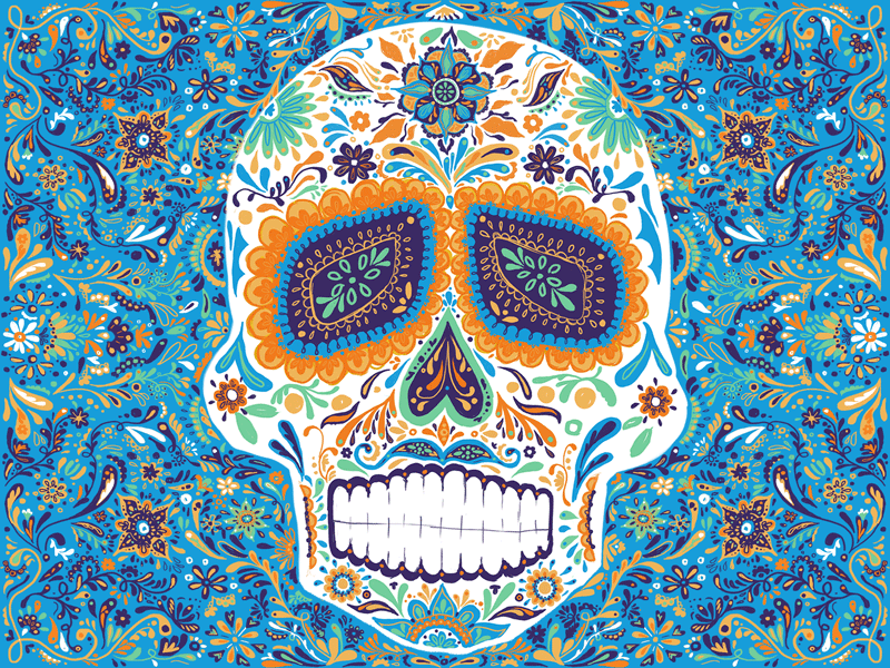 Dia de Muertos colorful art dia de muertos digital illustration gif illustration looping animation loopinggif skull skull art skull illustration