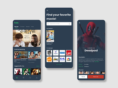 Hulu Streaming App app branding design flat ui ux