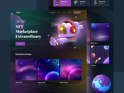 ONSPACE NFT Marketplace app apps astronout branding design ecommerce illustration landing page landingpage marketplace mobile nft planet space ui ux web website