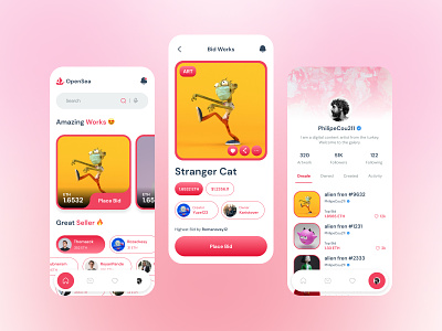 Opensea Pink Theme app bitcoin blockchain cryptocurrency cypto design exchange futuristic mobile modern nft pink product design responsive ui ux