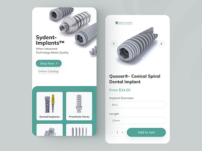 Sydent Implants™ - Mobile dental ecommerce minimal mobile shop webdesign