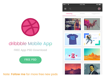 dribbble Mobile App - FREE PSD dribbble dribbble mobile app free android app psd free app psd free download free ios app psd psd