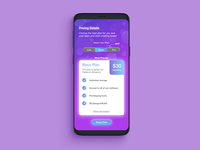 Daily UI 30 -Pricing- app appdesign daily ui 30 design pricing purple ui ui design uidesign uiux ux uxui