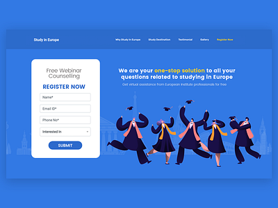 Study In Europe landing page adobe xd design europe graphic graphicdesign illustration lannding page registration page ui uiux user interface uxdesign webpage
