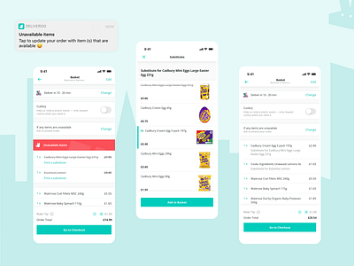 Deliveroo - select a substitute to complete your order basket checkout deliveroo ecommerce food food delivery app substitute