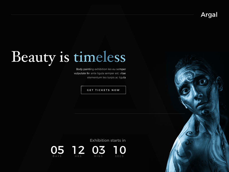 Daily UI #3 model cta ghost website painting exhibition beauty countdown page landing