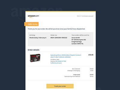 UI17 - Email Receipt amazon amazon receipt app brand confirmation daily 100 daily 100 challenge daily challange dailyui e commerce ecommence receipt shopping ui