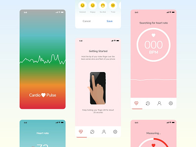 Cardio Pulse, Heart Rate App cardio heart app heart rate heartbeat pulse ux ui