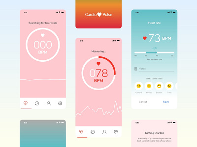 Cardio Pulse, Heart Rate App app cardiology heart app heartbeat pulse ux ui