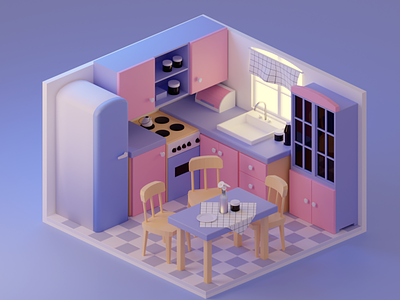 3D cartoon kitchen 3d blender illustration