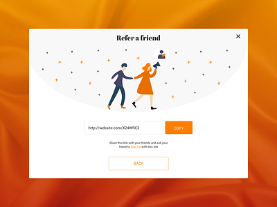 Refer a friend (Popup) addfriend clean flat friend illustration material materialdesign modal window orange popup popupdesign refer a friend referrals ui vector web webdesign webdesing