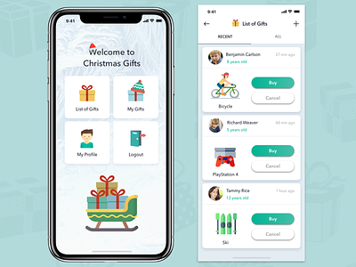 Christmas Gifts App christmas clean creative gifts green iphone mobile mobile app ui ui ux design ux ux design white