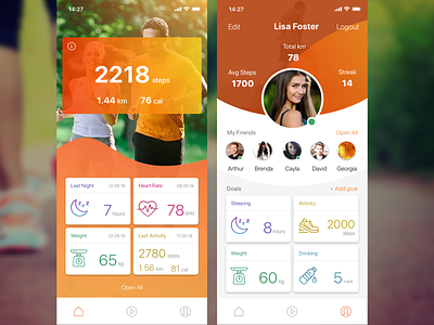 Mi-Fit (Redesign) clean dream fitness app fitness tracker ios mi fit mobile orange profile runner running sleep sport sports statistics ui ui ux ui design