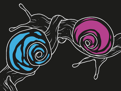 Snails blue digital illustration pink slugs snails