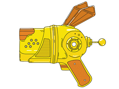 Howler dog gun illustration orange ray gun retro yellow
