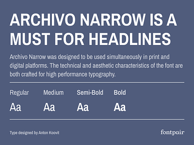 Archivo Narrow - Sans-Serif Google Font design font pair font pairing fontpair fonts googlefonts typeface typography
