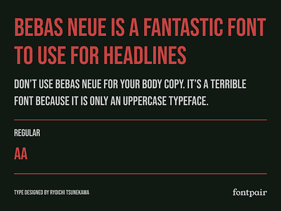 Bebas Neue - Display Google Font design display font pair font pairing fontpair fonts googlefonts typeface typography