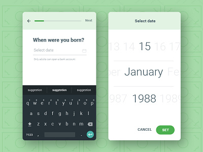 Birth date selection WIP app color design graphic illustration line ui ux vector