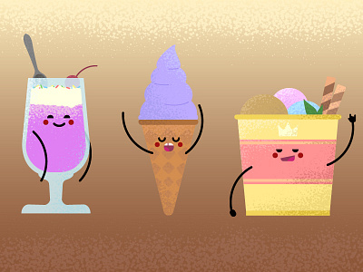 Three types of ice cream. cold cream dessert food glass happiness ice joy pink purple wafer yellow