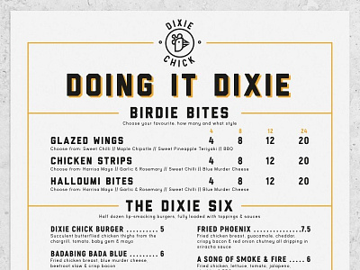 Dixie Chick Menu menu restaurant typography