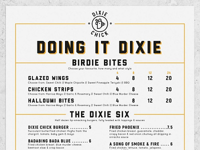 Dixie Chick Menu