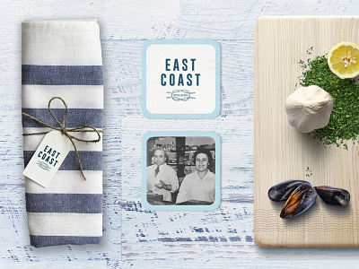 East Coast Bar Coaster & Tag branding copywriting design family business fish restaurant logo restaurant signage typography